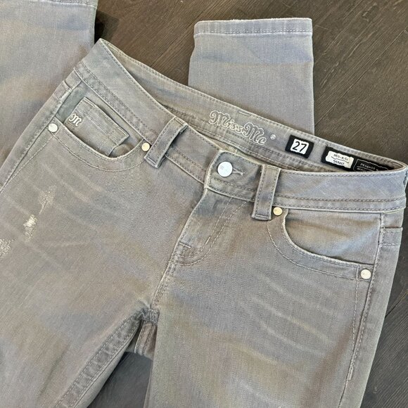 Miss Me Jeans Skinny size 27 Gray Distressed Destroyed Low Rise‎ Stretch - Picture 1 of 5
